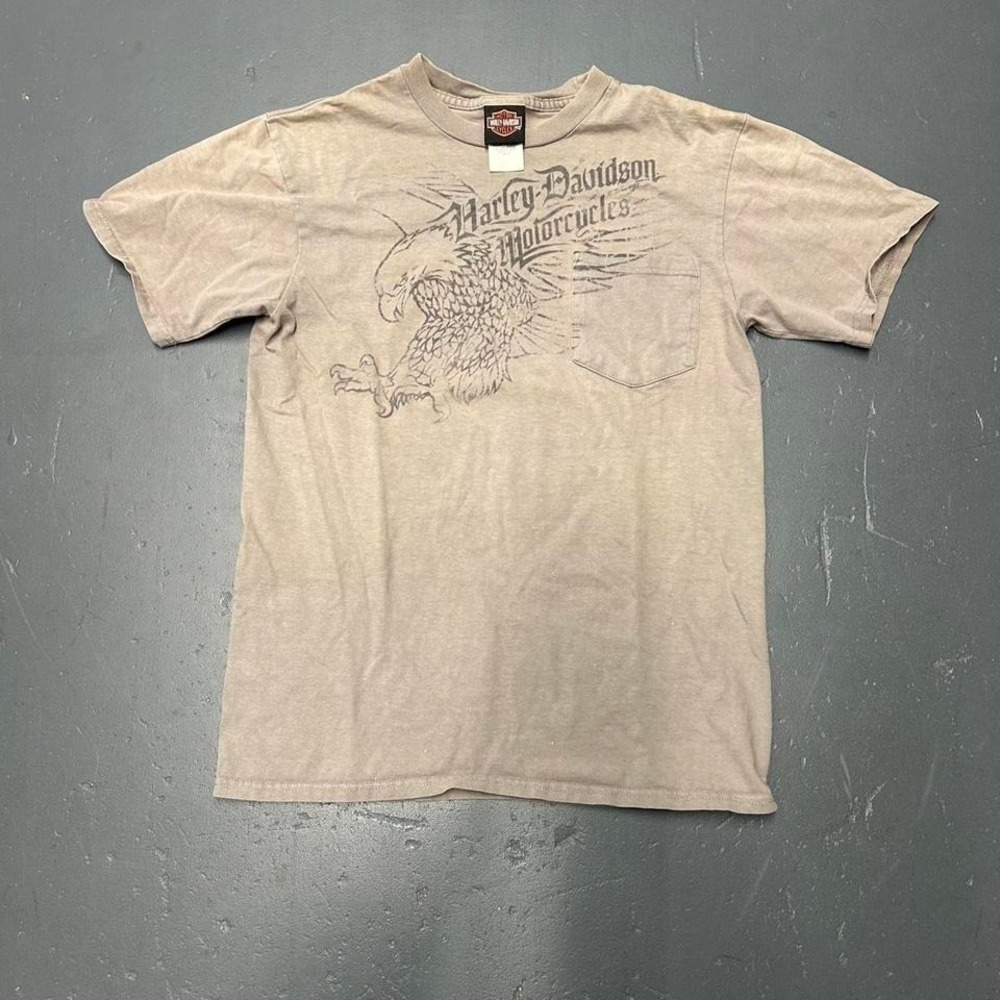 Vintage y2k faded grey earth tone Harley Davidson big eagle graphic biker tshirt
